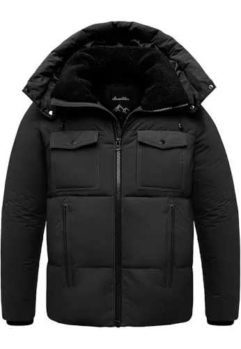 Amaci&Sons Herren Gefütterte Winterjacke mit Kapuze 9130 Schwarz M - Moderne Herren Winterjacke von Amaci&Sons – warm und leicht, ideal für kalte Tage. Mit praktischen Taschen und in 5 Farben erhältlich, perfekt kombinierbar mit Jeans oder Chinos.
