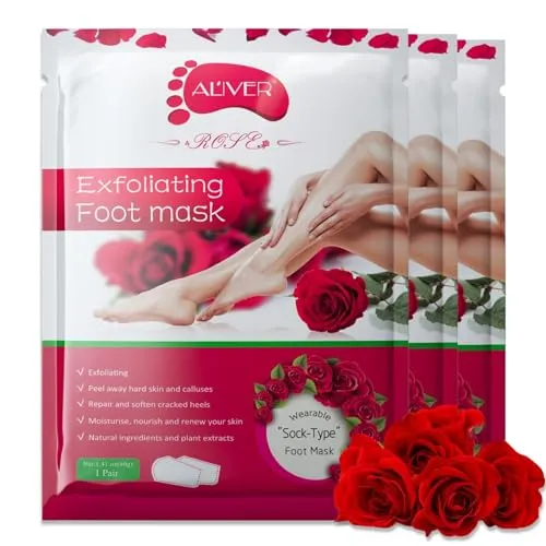 P-Beauty Fußmaske Rose | Intensives Fußpeeling & Anti Hornhaut Socken | Hauterneuerung & Feuchtigkeit | beseitigt Hühneraugen & Risse | 3 Paar