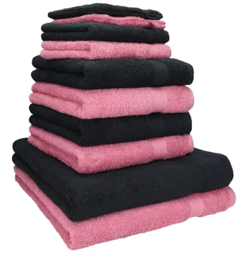 Betz 10-TLG. Handtuch-Set Premium 100% Baumwolle in Altrosa & Schwarz - Hochwertiges 12-teiliges Handtuch-Set aus 100% Baumwolle, das auch nach vielen Waschgängen weich bleibt. Pflegeleicht, saugstark und ideal für jedes Bad. Inklusive Waschhandschuhe, Handtücher und Duschtücher.