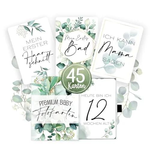 Baby Meilenstein-Karten im Eukalyptus Design für Jungen & Mädchen mit hochwertiger Verpackung von Cozy Racoon - Meilensteinkarten als Geschenk zur Geburt, Babyparty, Schwangerschaft 45