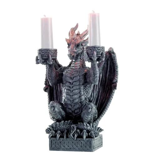 Drache als Kerzenhalter für 2 Kerzen - Kerzenständer aus hochwertigem Polyresin, zaubert eine magische Atmosphäre mit flackerndem Kerzenlicht. Ideal für Drachenliebhaber und stimmungsvolle Dekoration.