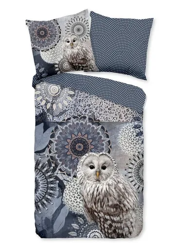 Traumschloss Bettwäsche Comfort Baumwolle, Flanell, 2-teilig, blaue Mandalas mit Eule - Bettwäsche-Sets aus 100% Baumwolle, ideal für kalte Nächte mit wärmendem Flanell und praktischem Reißverschluss für einfaches Beziehen.