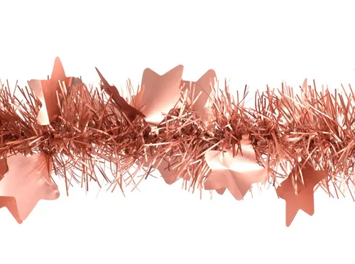 Creativery Lametta, Weihnachtsgirlande Lametta mit großen Sternen 9cm x 2m rosegold matt