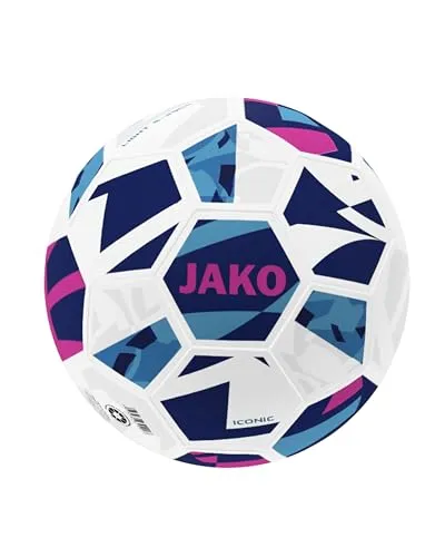 JAKO Fußball Lightball Iconic Größe 4, weiß/navy/pink - Fußball für Nachwuchs, extrem robust und ideal für alle Wetterbedingungen. Hybrid-Technologie sorgt für Präzision und optimale Flugbahn.