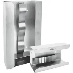 MaiMed Handschuhspender Wandhalter aus Edelstahl - Medizinischer Bedarf: Platzsparender Wandhalter für bis zu 3 Boxen Einmalhandschuhe, hygienisch und griffbereit mit praktischer Handschuhgrößen-Markierung.