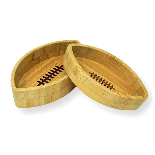 40YARDS American Football Bambus Schälchen/Schüsseln/Schalen (2 Stück) aus Holz für Nüsse, Gummibärchen, Kekse und andere Süßigkeiten & Snacks