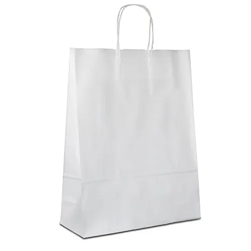 HUTNER Papiertüten weiß mit Kordel-Henkel I 250 STK. 32+12x41cm I Papiertragetasche für Einzelhandel, Hochzeit, Geburtstag, to-GO I Geschenktüten aus Kraftpapier I