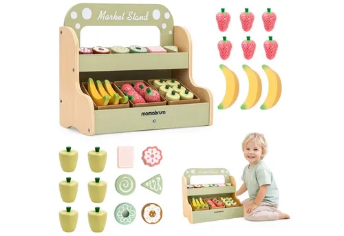 Mamabrum Spielküche Mamabrum Holz Kaufladen Kinder Marktstand mit Zubehör 24 tlg Wood, MDF, paper, 24-Piece Accessory Set