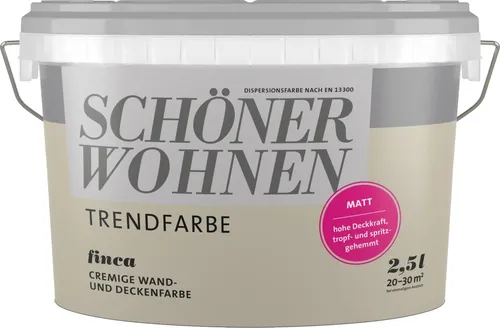 SCHÖNER WOHNEN FARBE Wandfarbe SW Trend Finca 1565 - 2,5L - Hochdeckende, mattierte Dispersionsfarbe für innen, ideal für Allergiker. Lösemittel- und weichmacherfrei mit Touch-Protect für einfache Reinigung von Abriebspuren.