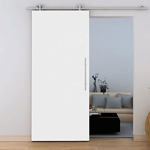 inova Holz-Schiebetür offene Schiene 775 x 2065 mm Weiß Alu Komplett-Set mit Lauf-Schiene und Stangengriff inkl. Softclose