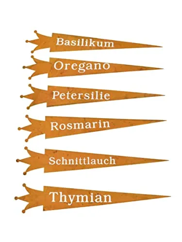 generich 6er Set Kräuterstecker mit Krone | 22 cm | Stecker für Kräuter | Garten Beetstecker Kräutergarten Balkon Terrasse
