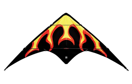 Wolkenstürmer Flame Lenkdrachen - Flammen Kinderlenkdrachen schwarz - Lenkdrachen für Kinder ab 6 Jahren, ideal für Anfänger. Robustes Glasfasergestänge sorgt für Stabilität und einfache Handhabung beim Fliegen.