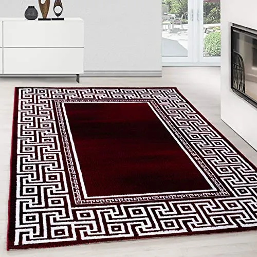 Teppium Moderner Kurzflor Teppich Wohnzimmer 120 x 170 cm Rot - Teppich Waschbar, Mäander-Design, Pflegeleicht und Weich - Ideal für Schlafzimmer, Esszimer und als Küchenteppich