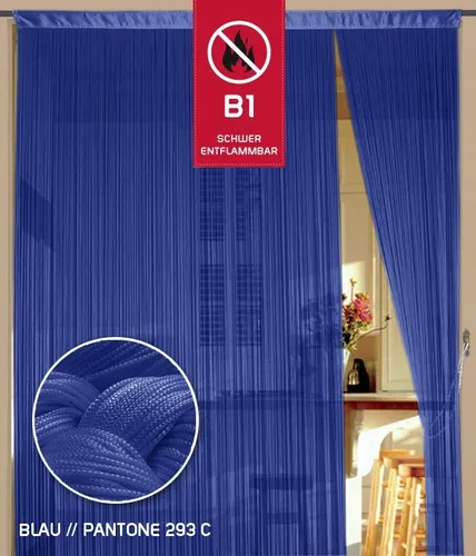 Fadenvorhang 90 cm x 240 cm (B x H) Farbe Blau in B1 schwer entflammbar