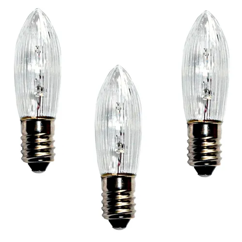 3x Topkerze 23 V 3W E10 für innen -  Spitzkerze Riffelkerze f. 10er Lichterkette
