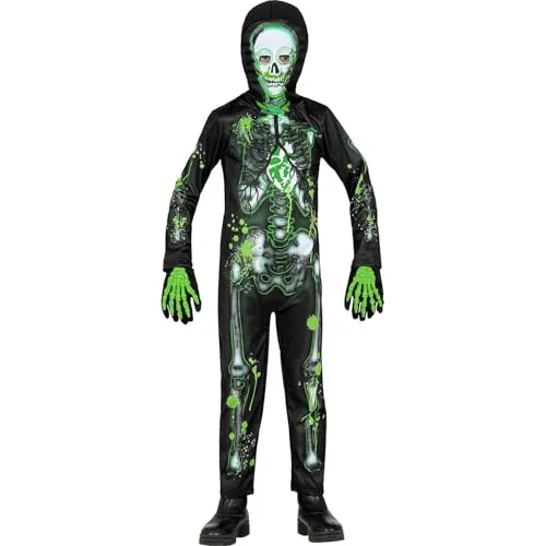 W WIDMANN MILANO Kinderkostüm Toxic Skelett - Gruseliges Kostüm für Halloween und Fasching, ideal für 4-5 Jahre, mit authentischem Skelett-Design und bequemer Sicht durch Augenöffnungen.