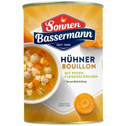 Sonnen Bassermann Hühnerbouillon mit Geflügelfleischklößchen 400ml Dose