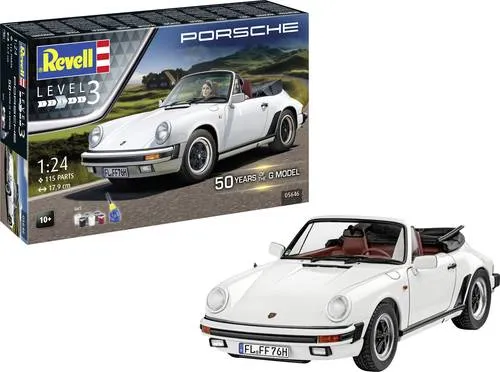 Revell 05646 50 Years of Porsche 911 G-Model Bausatz 1:24 - Automodelle: Hochdetaillierter Modellbausatz des Porsche 911 Carrera 3.2 Cabriolets mit einzigartigen Merkmalen wie einem mehrteiligen Sechszylinder-Motor.