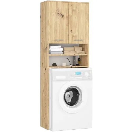 AKORD Waschmaschinenumbauschrank FIN 64 cm | mit 2 Türen | Hängender Waschmaschinenschrank | überbauschrank | Umbauschrank | B64 x H180 x T30 cm | Gewicht 29,50 kg | Artisan-Eiche