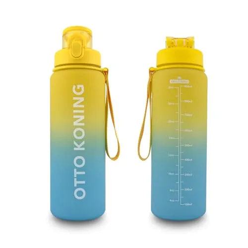 Otto Koning Trinkflasche 1L Sport, Auslaufsicher & BPA-frei - Wasserflasche mit Silikon-Dichtung, Einhand-Öffnung - Für Fitness, Gym, Schule, Büro - Inkl. Reinigungsbürste
