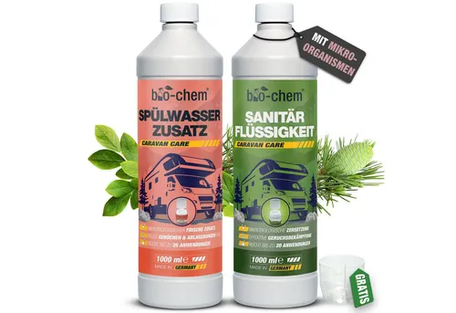 bio-chem Campingtoiletten DUO - Sanitärflüssigkeit & Spülwasser-Zusatz - WC-Reiniger mit mikrobiologischer Formel für langanhaltende Frische, verhindert Ablagerungen und erleichtert die Tankentleerung.
