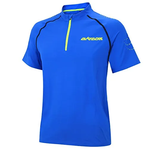 Airtracks Herren Funktions Laufshirt Kurzarm Pro Team Running T-Shirt Trainingsshirt für Männer Funktionsshirt Sportshirt Fitness Kurzarmshirt Jogging Shirt S M L XL XXL XXXL XXXXL 3XL 4XL- blau - L