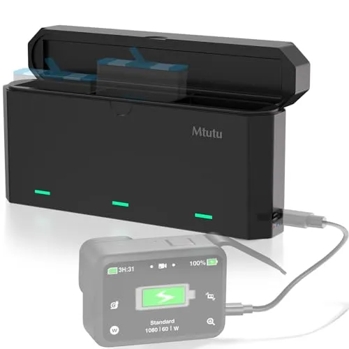 Mtutu Akku Ladegerät für GoPro Hero 9/10/11/12 Black 3-Kanal Batterie Ladegerät Mit Speicher Ladefunktion Entladungsfunktion & Typ-C Datenkabel Kompatibel zum GoPro Hero 9 10 11 12 Black Original Akku