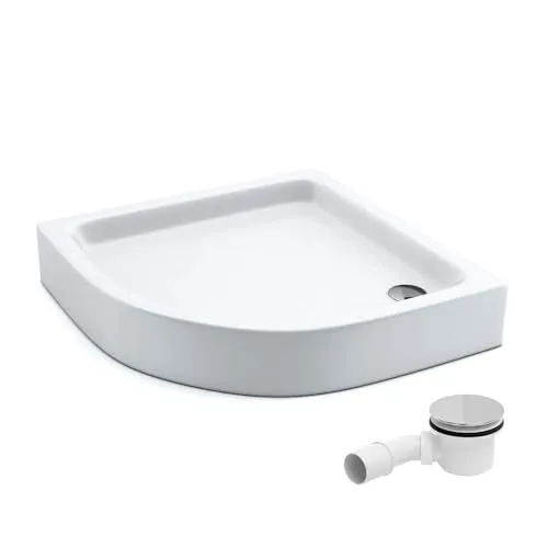 AQUABAD Duschwanne/Duschtasse | Komplettset Forta Plus mit LeakProtect Technologie Smooth White 80x80cm Viertelkreis R55 | inkl. Ablaufgarnitur/Siphon Alcadran A49CR