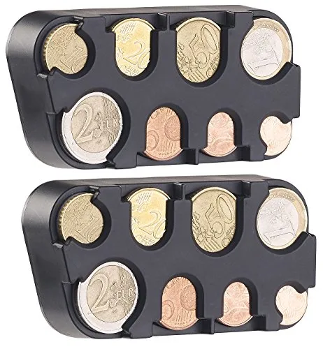 infactory Münzbox: 2er-Set Euro-Münzsammler mit Schnell-Fixierung (Münzbox für Kleingeld, Euro, Münzgeld Aufbewahrung)
