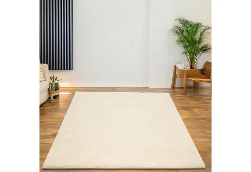 THEKO Wollteppich Taza Royal - Handgeknüpfter Berberteppich - Hochflor-Teppich aus reiner Schurwolle, handgeknüpft in Marokko, für ein flauschiges Laufgefühl und zeitloses Design in jedem Raum.