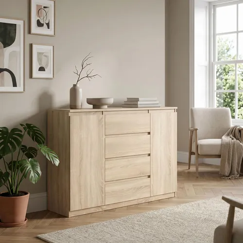 Masseno Kommode Nudo, Sonoma Eiche, 4 Schubladen, 138.5x101.5x39 cm