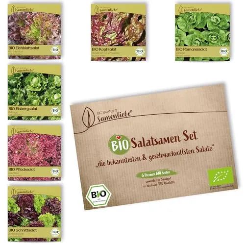 BIO Salat Samen Set: 6 Sorten samenfeste BIO Gemüse Samen mit Schnittsalat Samen - Eisbergsalat Samen - BIO Gemüsesamen Saatgut Set als nachhaltiges Geschenk von Samenliebe