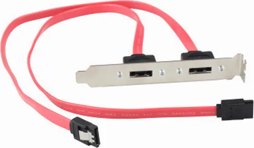 K41 eSATA Slotblech 2x eSATA 7pin Buchse extern auf intern 2x SATA 7pin Stecker