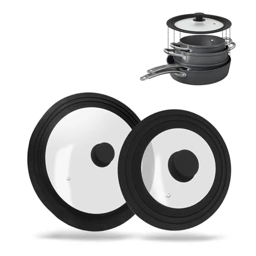 Steuber Universal-Glasdeckel Set mit Auslassventil für 16-28 cm Töpfe - Praktisches 2er Set für Töpfe und Pfannen von Ø 16-28 cm, mit Dampfauslassventil zur Vermeidung von Überkochen und hitzebeständigem, kühlen Kunststoffgriff.