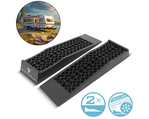 STAHLWERK Stufenkeil GT-13 ST 2er Set - 3t Tragkraft - Ausgleichskeile für Wohnmobile, ideal zum Nivellieren auf unebenem Gelände. Robuste HDPE-Konstruktion mit 7-Jahre-Garantie für sicheren Stand bei jedem Wetter.