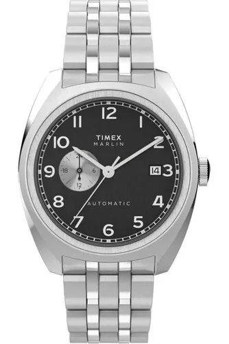 Timex TW2W58800 MARLIN AUTOMATIC 39mm Herren Uhr - Armbanduhr für Herren, mit automatischem Uhrwerk und elegantem Edelstahl-Design in Schwarz und Silber, ideal für jede Gelegenheit.