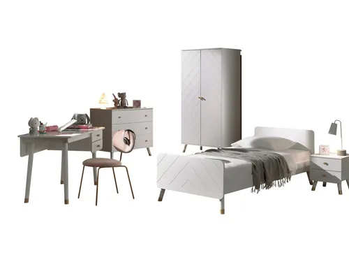 Natur24 Kinderbett Set BILY Einzelbett mit Nachtkonsole, Schreibtisch, Kommode MDF Weiß