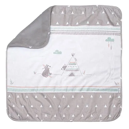 roba Babydecke Indibär - 80 x 80 cm - Decke zum Kuscheln, Krabbeln & Spielen mit Bären Motiv - Kinderdecke 2 seitig aus Baumwolle - Braun / Grau