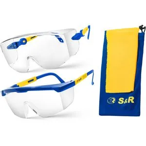 SundR Schutzbrille Set, klar, Bügelbrille und Überbrille, blau, für Brillenträger, 2-teilig