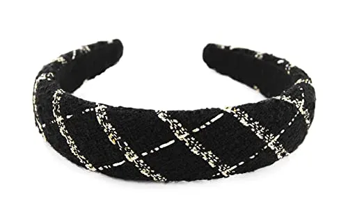 axy Breiter Haarreif mit Tweed Stoff gepolstertes - Wunderschön Damen Stirnband Haarschmuck Haarreifen HRK8 (Schwarz)