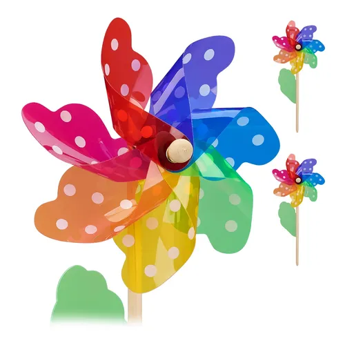 Windrad Gartenwindrad Gartenmühle Bunte Windmühle bunt 4 Stück Windspiel Set