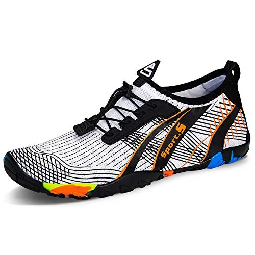WateLves Strandschuhe Damen Herren Wasserschuhe Badeschuhe Unisex Atmungsaktiv Leicht Barfußschuhe rutschfeste für Schwimmen Tauchen(934 Weiß orange, 39EU)