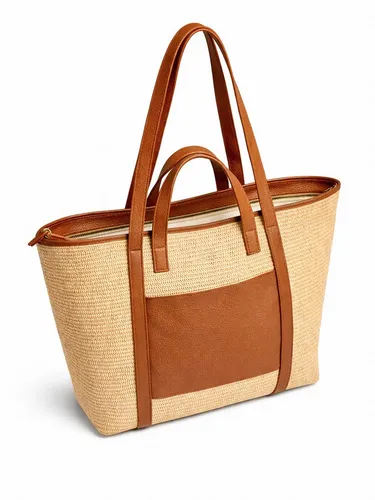COLLEZIONE ALESSANDRO XL Schultertasche Naturals aus Leder und Raffia - Luxuriöse XL Schultertasche aus hochwertigem Rindsleder und feinem Raffia, ideal für jeden Anlass. Mit sicherem Reißverschluss und praktischen Innenfächern für optimale Organisation.