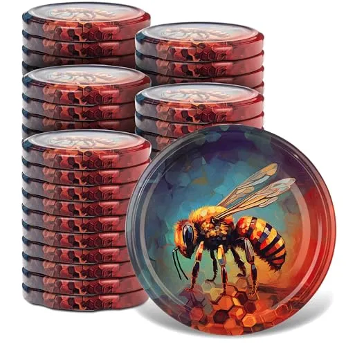 KADAX Schraubdeckel fi82 mm x 50st, Twist-Off-Deckel Set aus Metall, Ersatzdeckel für Einmachgläser, Deckel mit 6 Einrastzähnen für Sturzgläser und Einmachgläser (Honigbiene, 50 Stück)