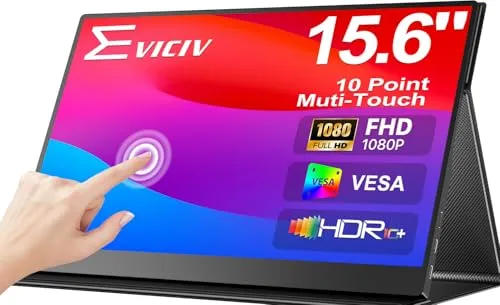 EVICIV Portable Monitor Touchscreen 15,6 Zoll 125% sRGB Tragbarer Bildschirm 2000:1 Matter FHD 10-Punkt Touch Screen Augenpflege mit VESA & Ledertasche, HDMI USB C für Laptop/Phone/Spielkonsole