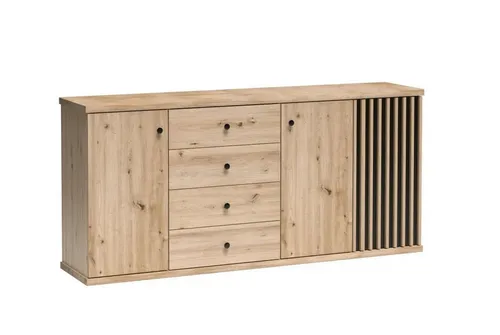 Beautysofa Kommode CAYA C-20 mit 4 Schubladen, Soft-Close, braun - Moderne Kommode mit 4 Schubladen und 3 Drehtüren, bietet viel Stauraum und sorgt für Ordnung. Ideal für jeden Raum und in hochwertiger Eiche Artisan Optik.