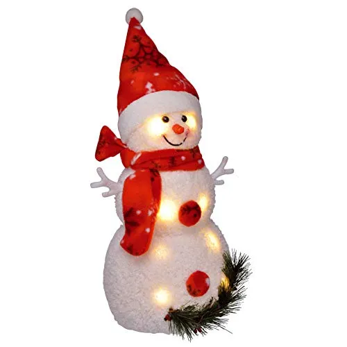 Haushalt International Dekorativer Schneemann - beleuchtet mit 8 LED - Weihnachtlicher Zierschmuck, 42 cm hoch und ideal für festliche Stimmung, betrieben mit 3 AA Batterien (nicht enthalten)