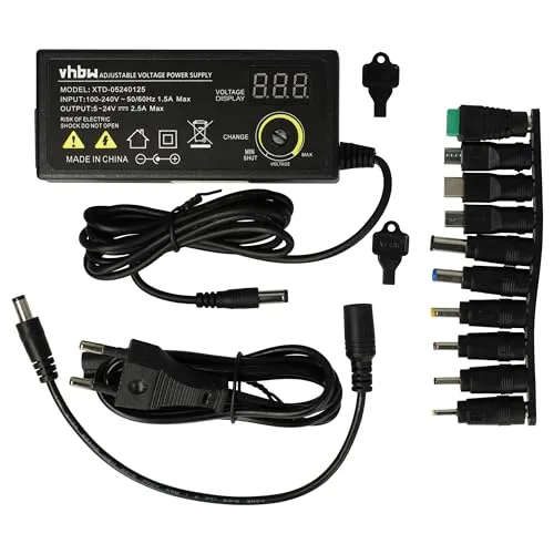 vhbw Universal Netzteil für Elektrogeräte - AC/DC Netzadapter mit 10 Steckern, Micro USB, USB C, Diverse Rundstecker, 200 cm, 5-24 V, 0,1-2,5 A