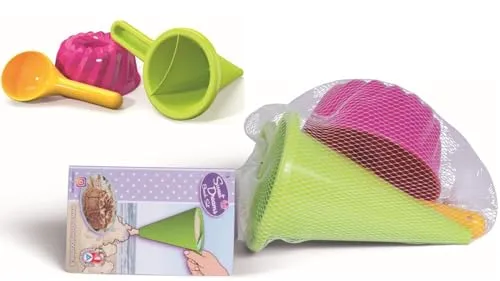 Simba Kleines Backset – 3 teiliges Sandspielzeug Set mit Trichter, Portionierer, Kuchenform - bunter Kunststoff, ab den ersten Lebensmonaten