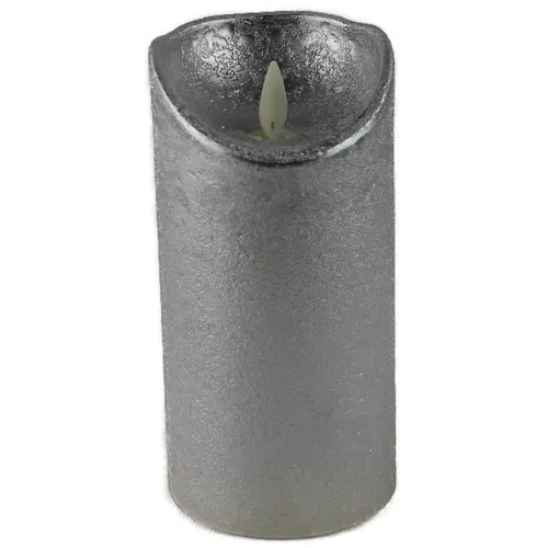 LED Echtwachskerze mit Timer flackender Docht silber Höhe 15cm